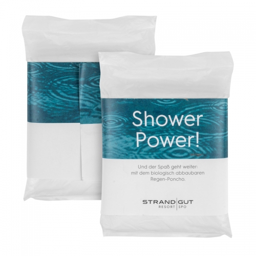 Bio Regenponcho mit Individueller Papierbanderole, hier verpackt